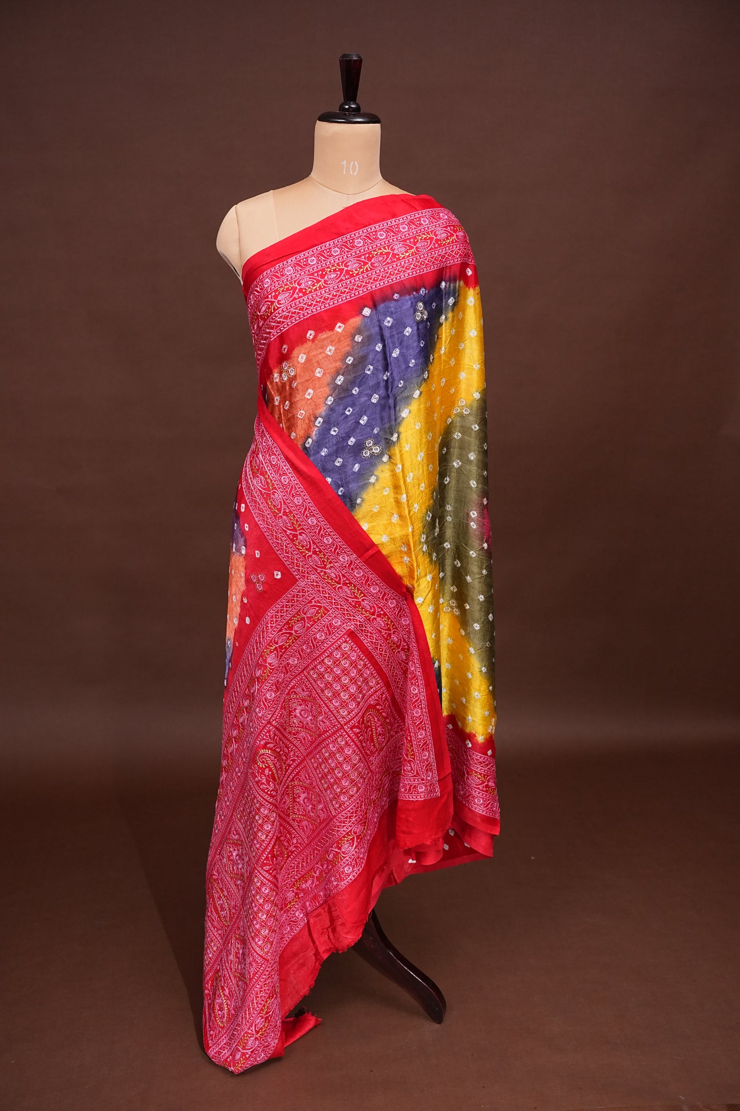 Pure Gajji Silk Bandhini Saree - Multicolor