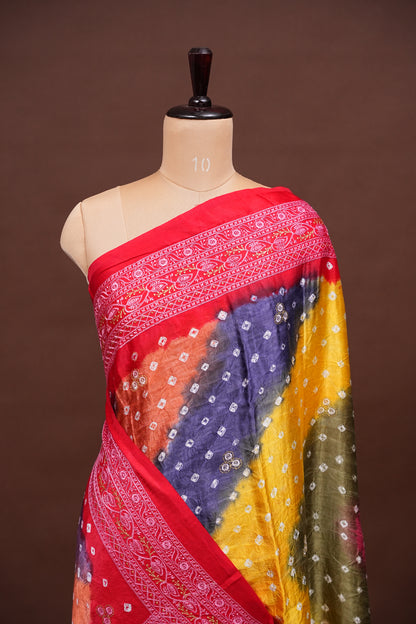 Pure Gajji Silk Bandhini Saree - Multicolor