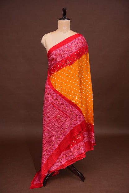 Pure Gajji Silk Bandhini Saree - Yellow