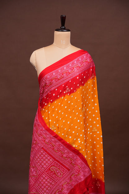 Pure Gajji Silk Bandhini Saree - Yellow