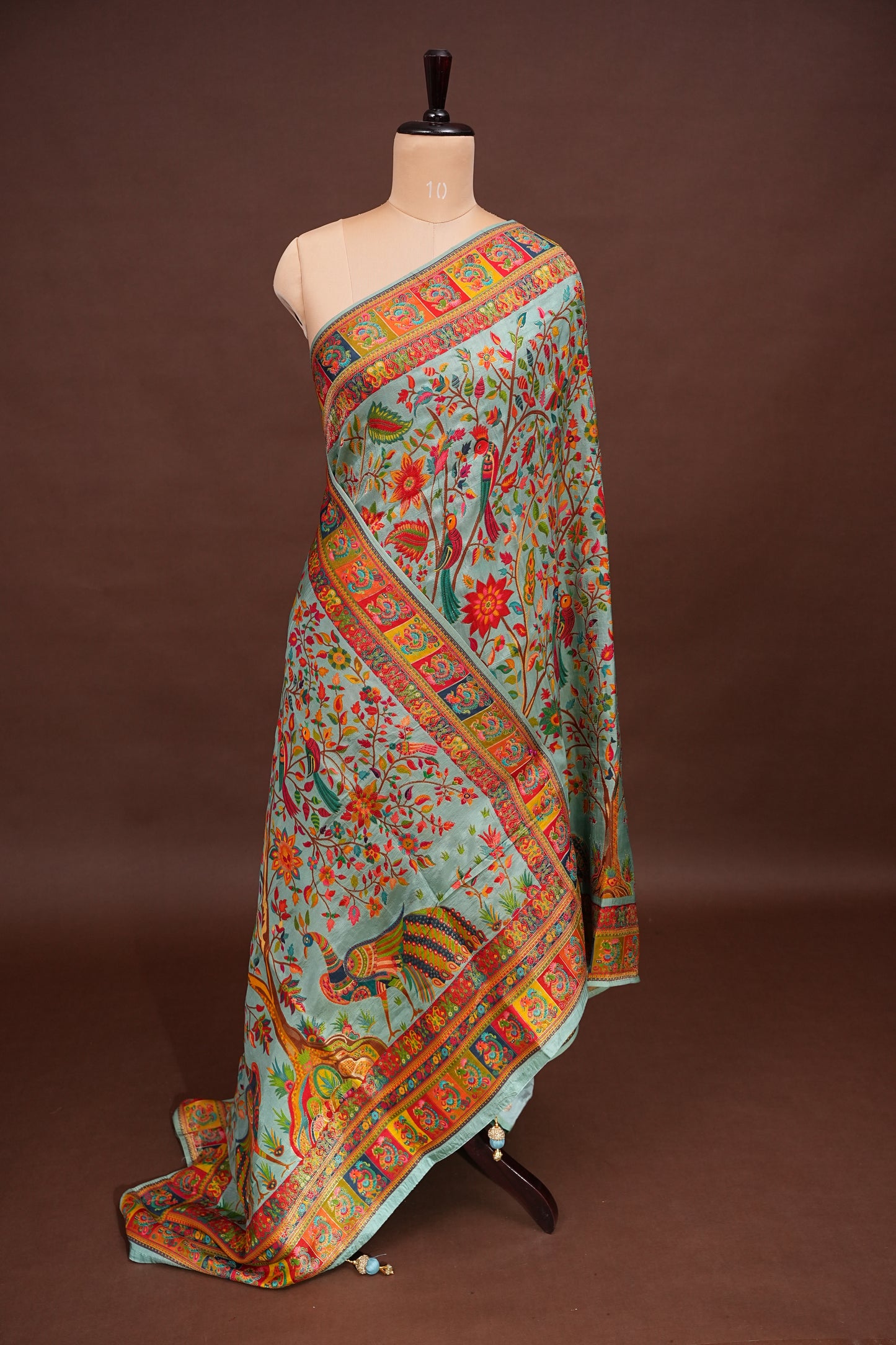 Kashmiri Pashmina Story Telling Saree - Baby Green