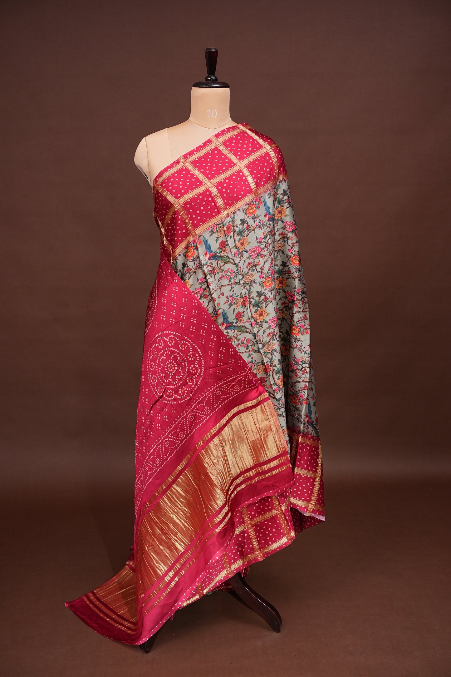 Bandhini Garchola Modal Silk Saree - Blue & Pink