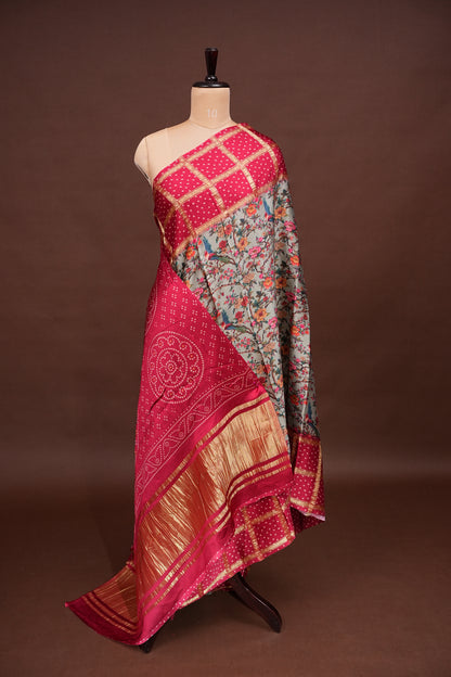 Bandhini Garchola Modal Silk Saree - Blue & Pink