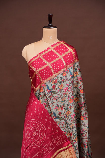Bandhini Garchola Modal Silk Saree - Blue & Pink