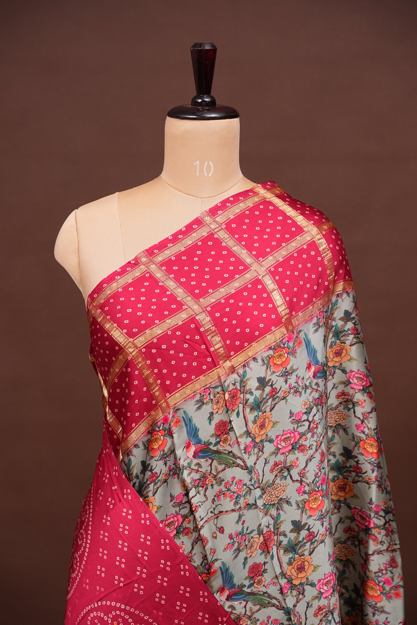 Bandhini Garchola Modal Silk Saree - Blue & Pink