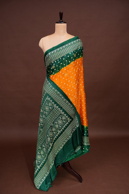 Pure Gajji Silk Bandhini Saree - Yellow