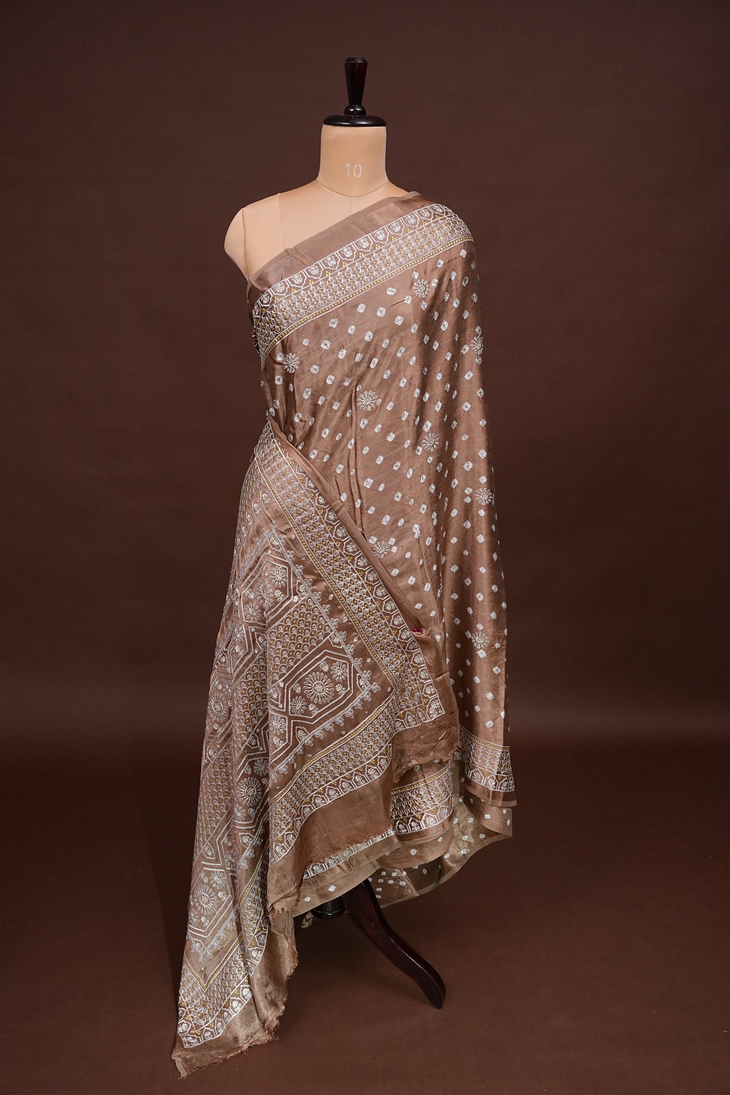 Pure Gajji Silk Bandhini Saree - Light Brown
