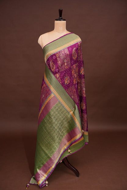 Kashmiri Pashmina Story Telling Saree - Wine