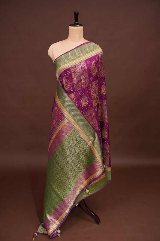 Kashmiri Pashmina Story Telling Saree - Wine