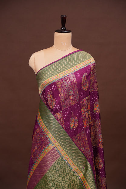 Kashmiri Pashmina Story Telling Saree - Wine