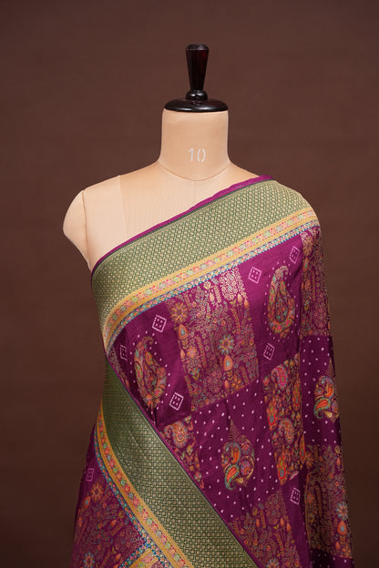 Kashmiri Pashmina Story Telling Saree - Wine