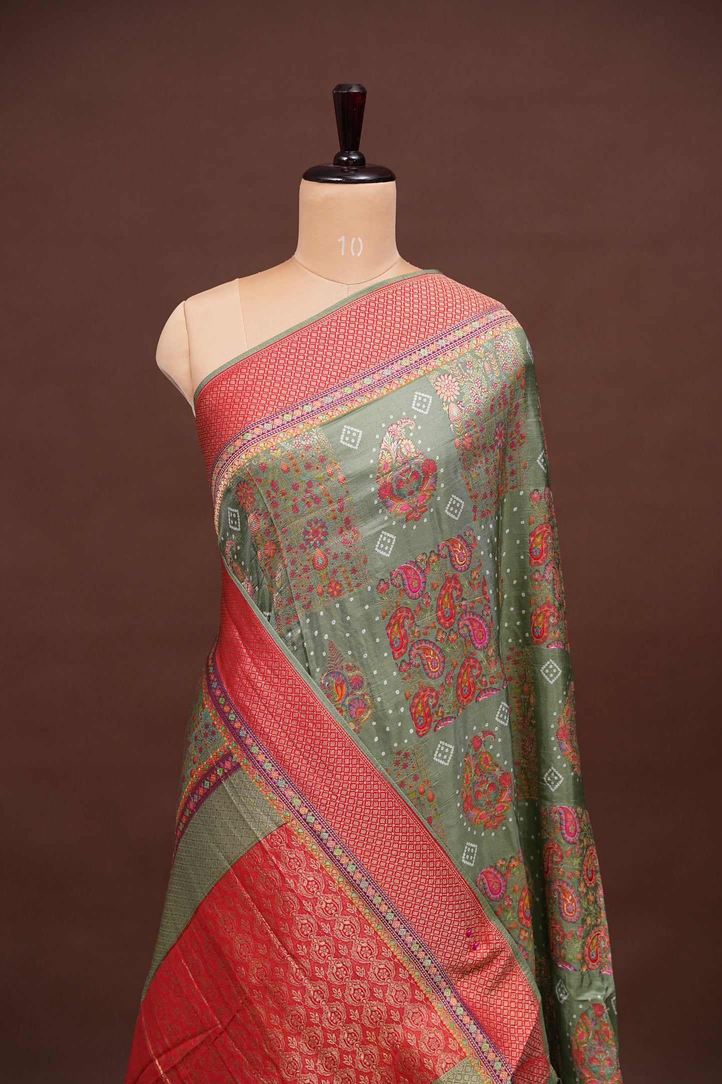 Kashmiri Pashmina Story Telling Saree - Sage Green