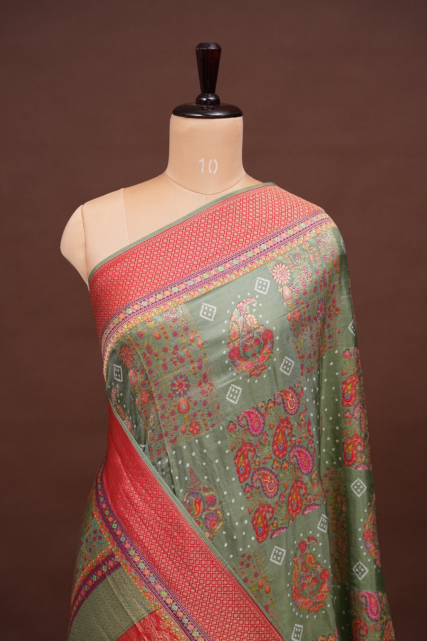 Kashmiri Pashmina Story Telling Saree - Sage Green