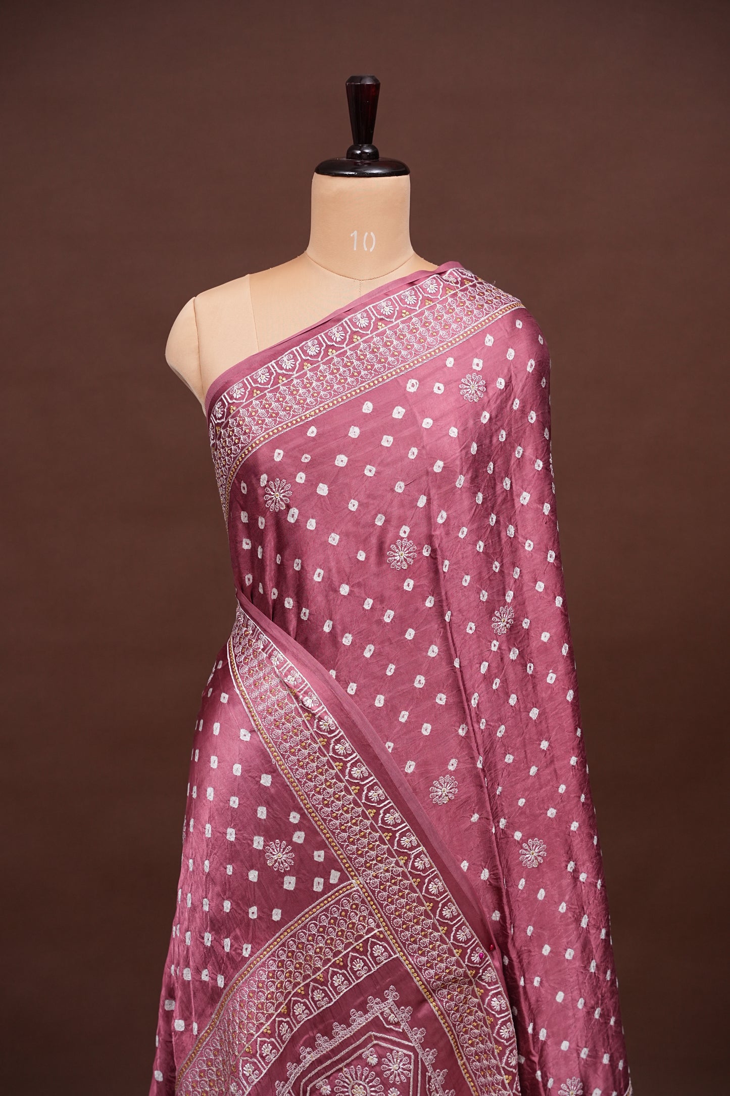 Pure Gajji Silk Bandhini Saree - Onion Pink