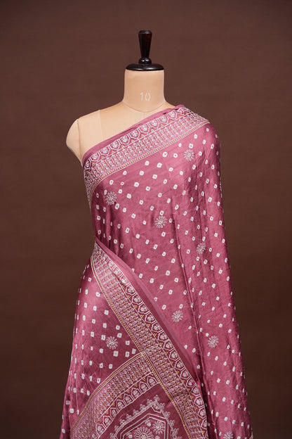 Pure Gajji Silk Bandhini Saree - Onion Pink