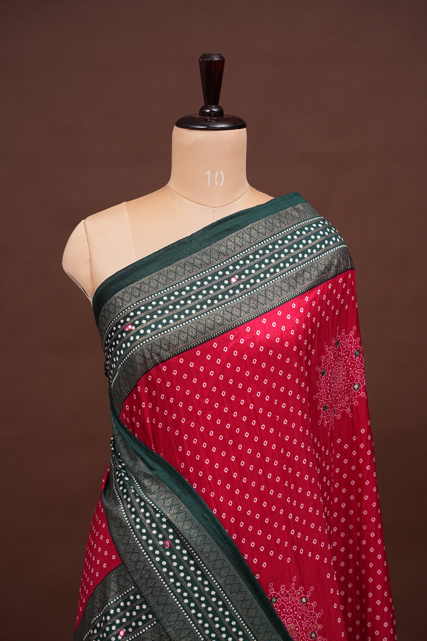 Bandhini Digital Print Semi Silk Saree - Pink and Green