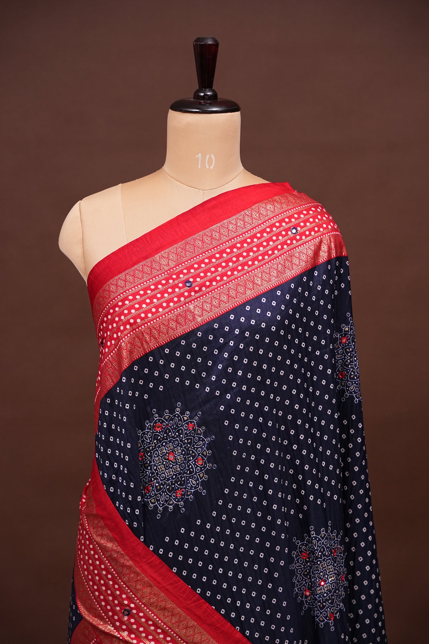 Bandhini Digital Print Semi Silk Saree - Blue and Red