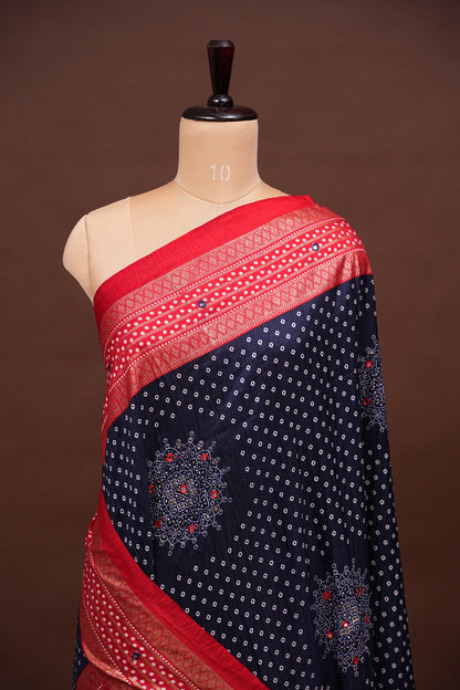 Bandhini Digital Print Semi Silk Saree - Blue and Red