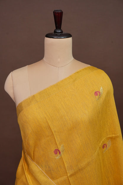 Tissue Linen Saree with Tassles - Yellow