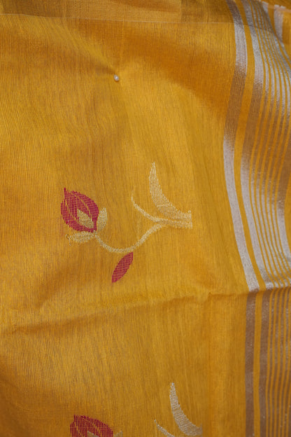 Tissue Linen Saree with Tassles - Yellow