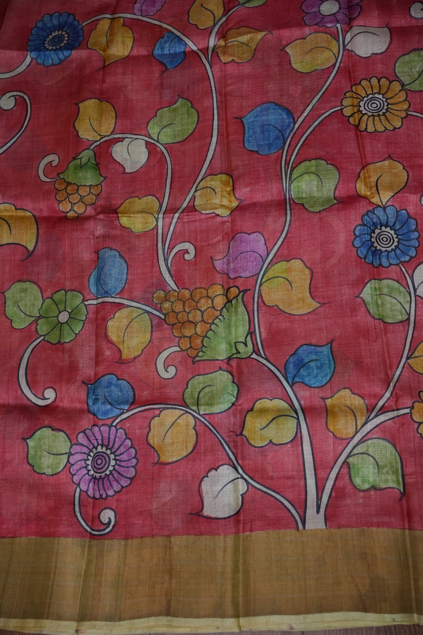 Pure Tussar Silk Saree in Rose Pink with Hand Painted Floral Art | Silk Mark Certified