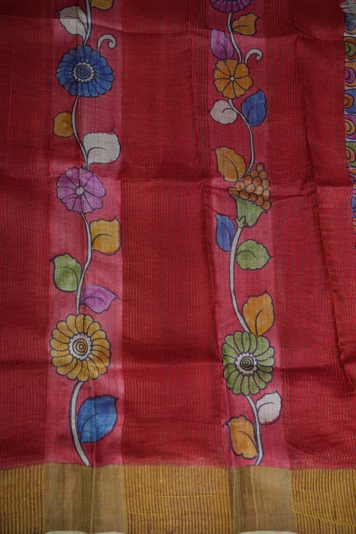 Pure Tussar Silk Saree in Rose Pink with Hand Painted Floral Art | Silk Mark Certified