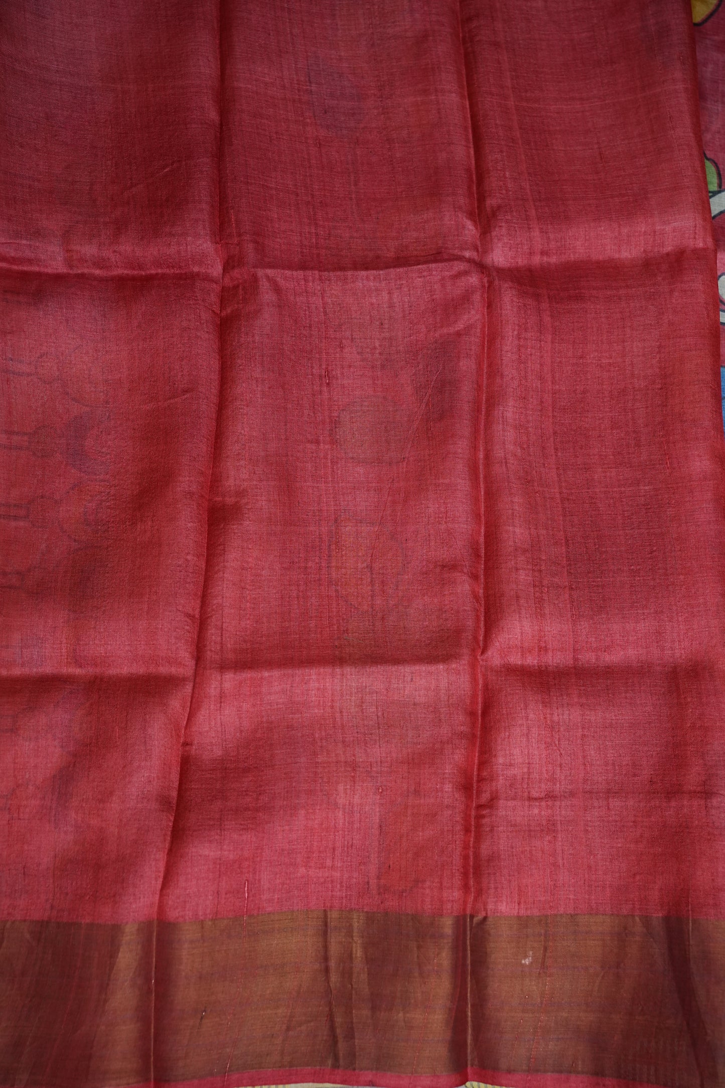 Pure Tussar Silk Saree in Rose Pink with Hand Painted Floral Art | Silk Mark Certified