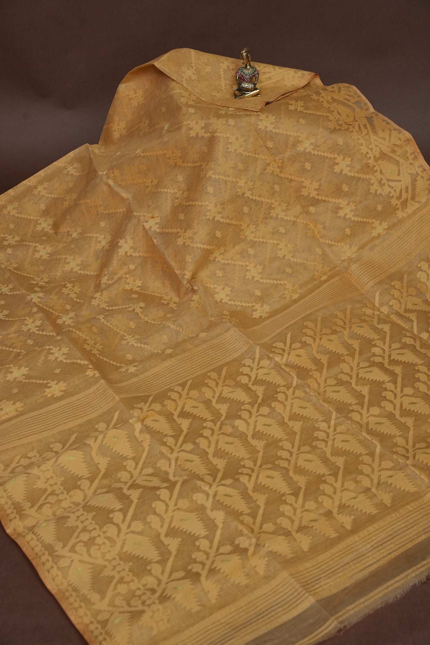 Handloom Jamdani Cotton Saree - Light Brown