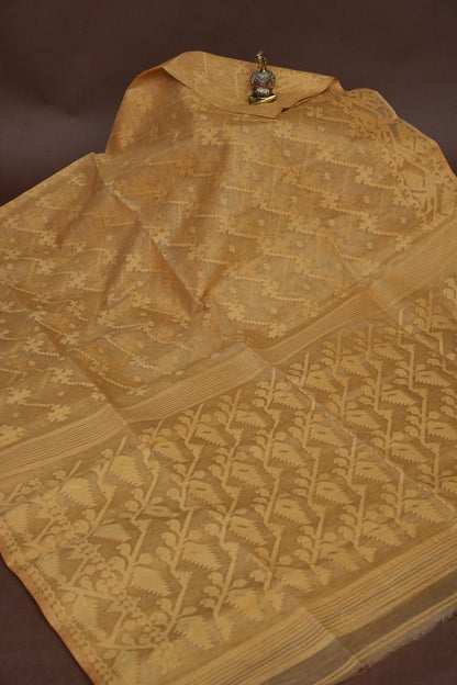 Handloom Jamdani Cotton Saree - Light Brown