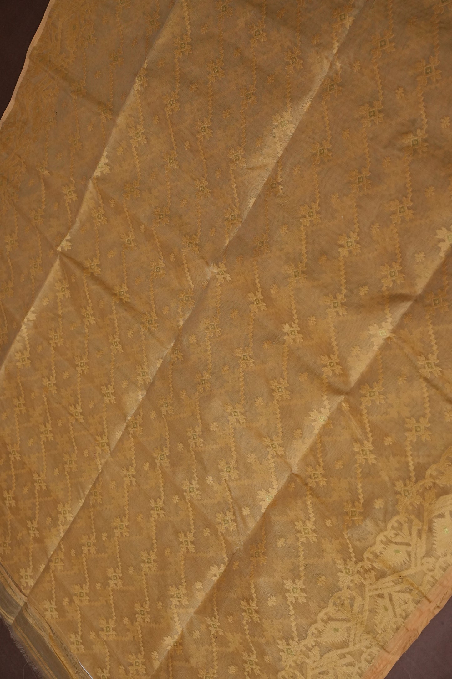 Handloom Jamdani Cotton Saree - Light Brown