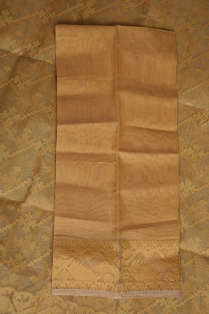 Handloom Jamdani Cotton Saree - Light Brown