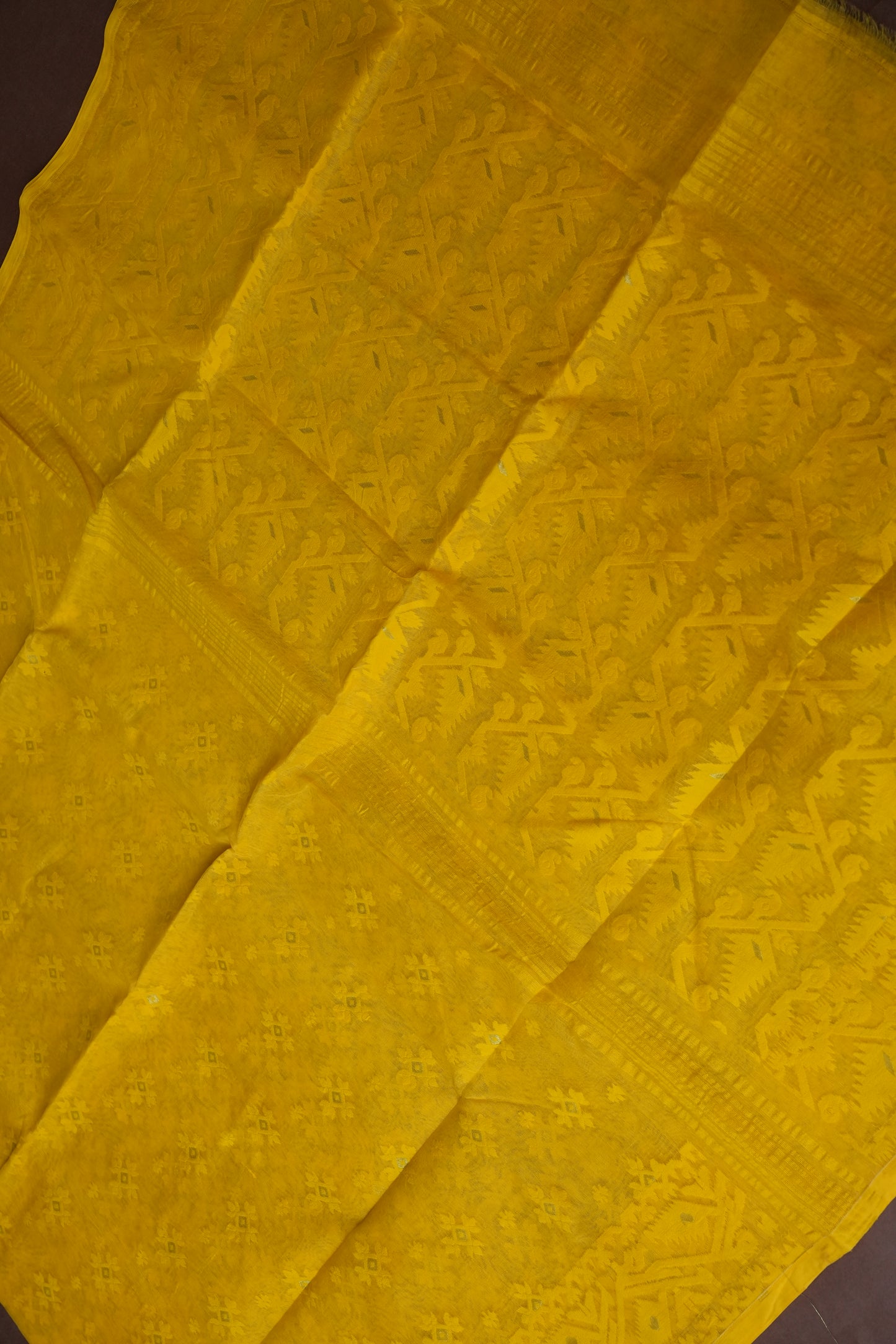 Handloom Jamdani Cotton Saree - Turmeric Yellow
