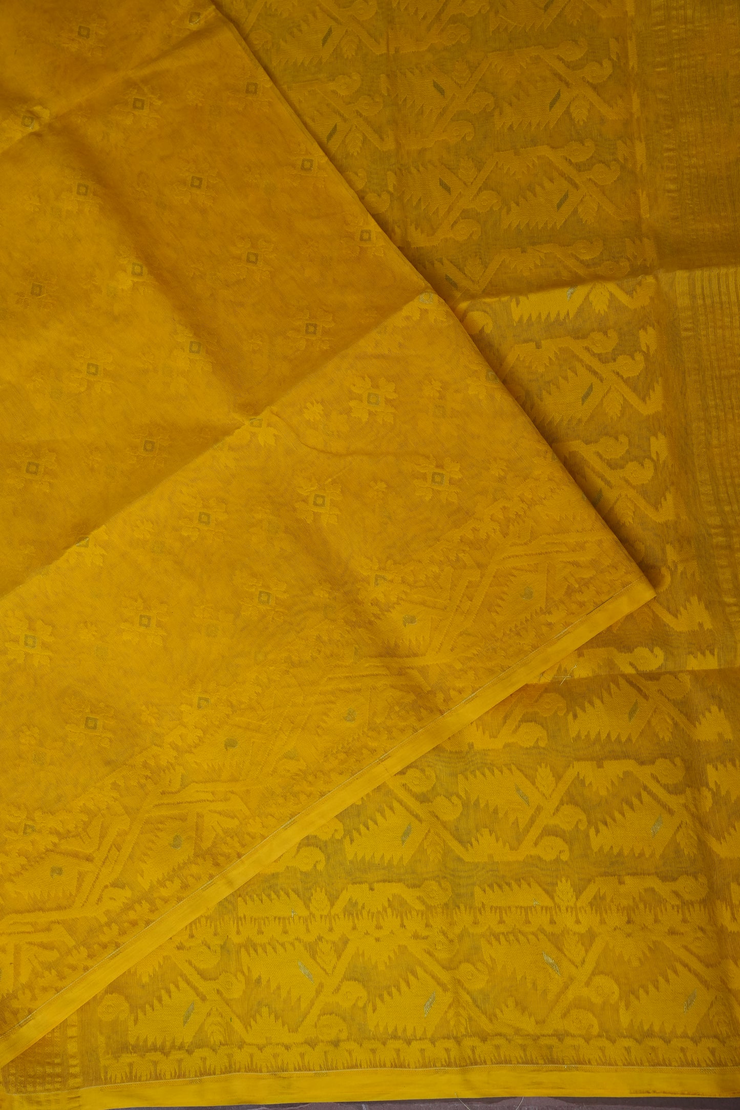 Handloom Jamdani Cotton Saree - Turmeric Yellow