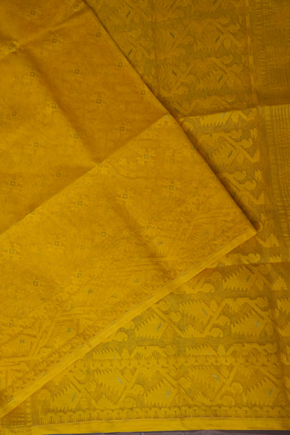 Handloom Jamdani Cotton Saree - Turmeric Yellow
