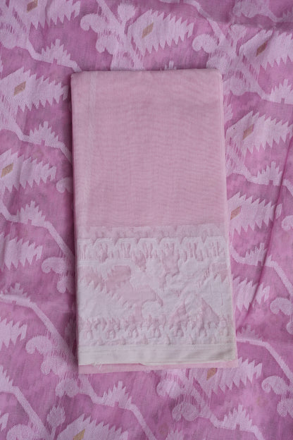 Handloom Jamdani Cotton Saree - Baby Pink