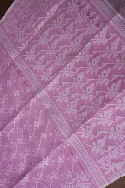 Handloom Jamdani Cotton Saree - Baby Pink