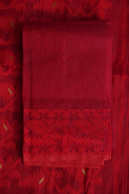 Handloom Jamdani Cotton Saree - Red