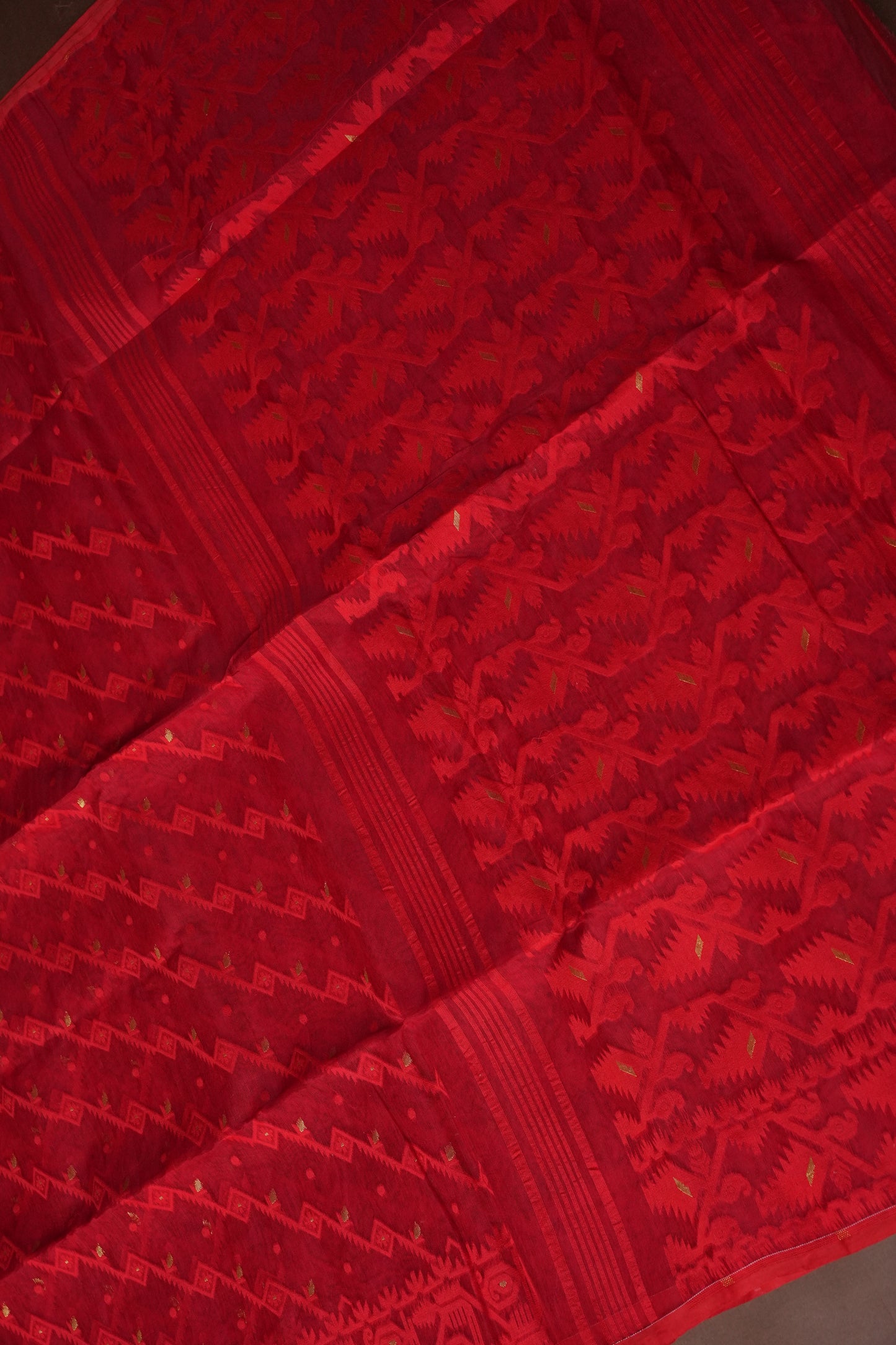 Handloom Jamdani Cotton Saree - Red