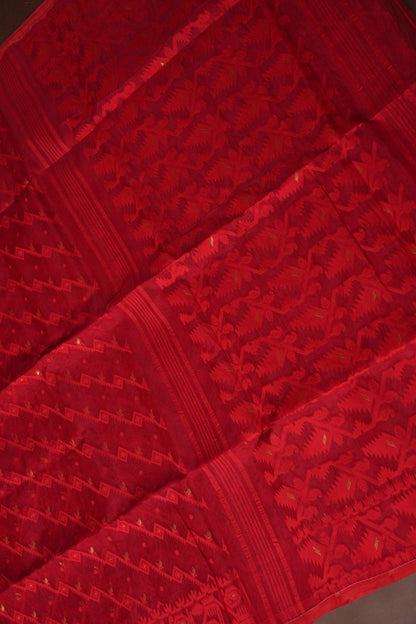 Handloom Jamdani Cotton Saree - Red