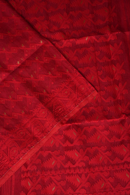 Handloom Jamdani Cotton Saree - Red