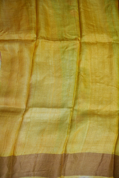 Pure Tussar Silk Saree in Rose Pink with Hand Painted Pen Kalamkari Pichwai Art | Silk Mark Certified