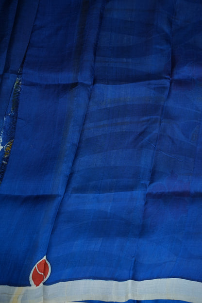 Pure Mulberry Silk Saree in Royal Blue with Floral Batik Print | Silk Mark Certified