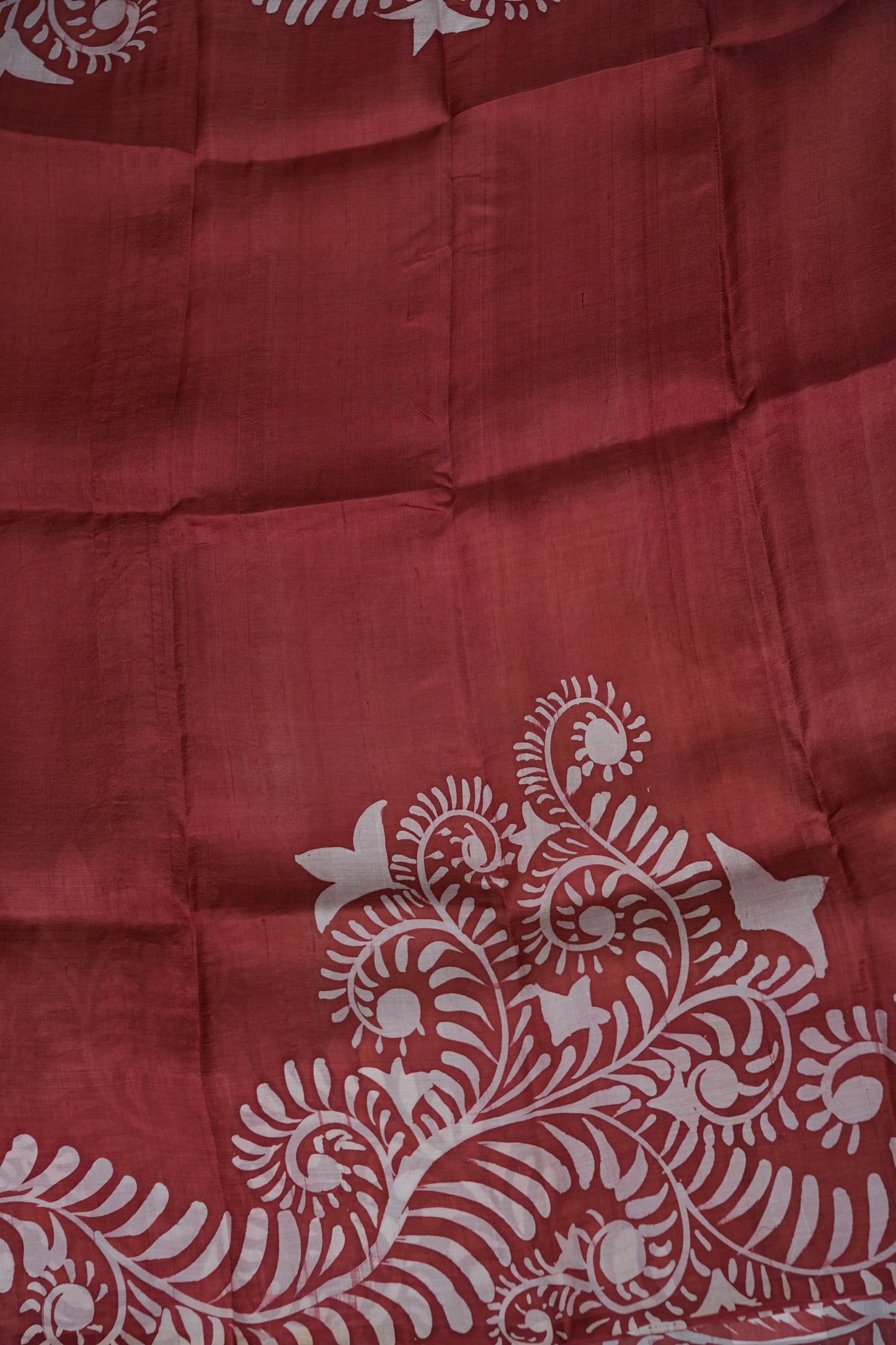 Pure Mulberry Silk Saree in Rust with Batik Print Border | Silk Mark Certified