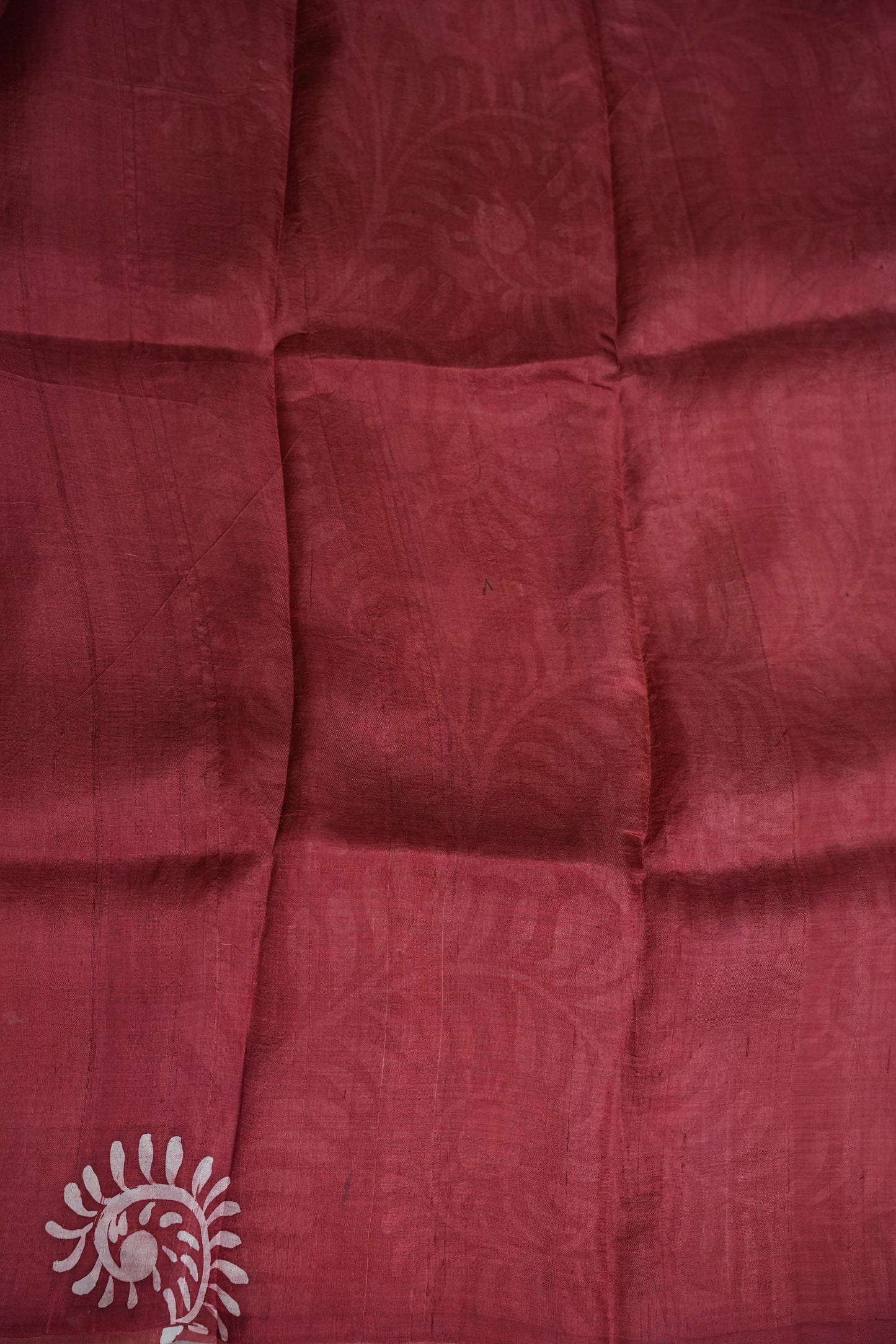 Pure Mulberry Silk Saree in Rust with Batik Print Border | Silk Mark Certified