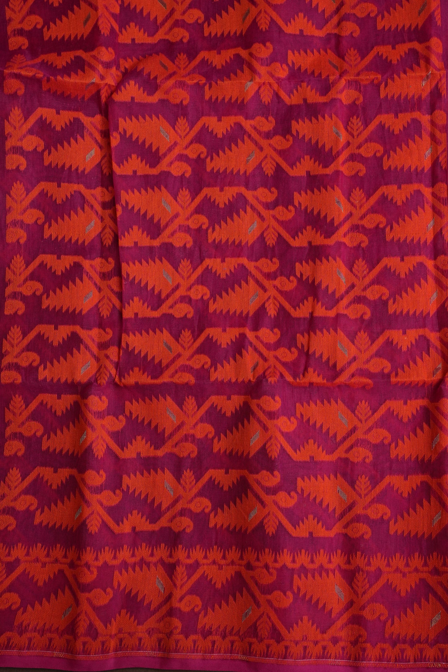 Handloom Jamdani Cotton Saree - Pink & Orange