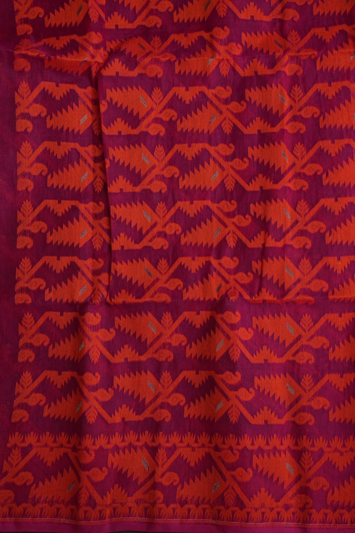 Handloom Jamdani Cotton Saree - Pink & Orange