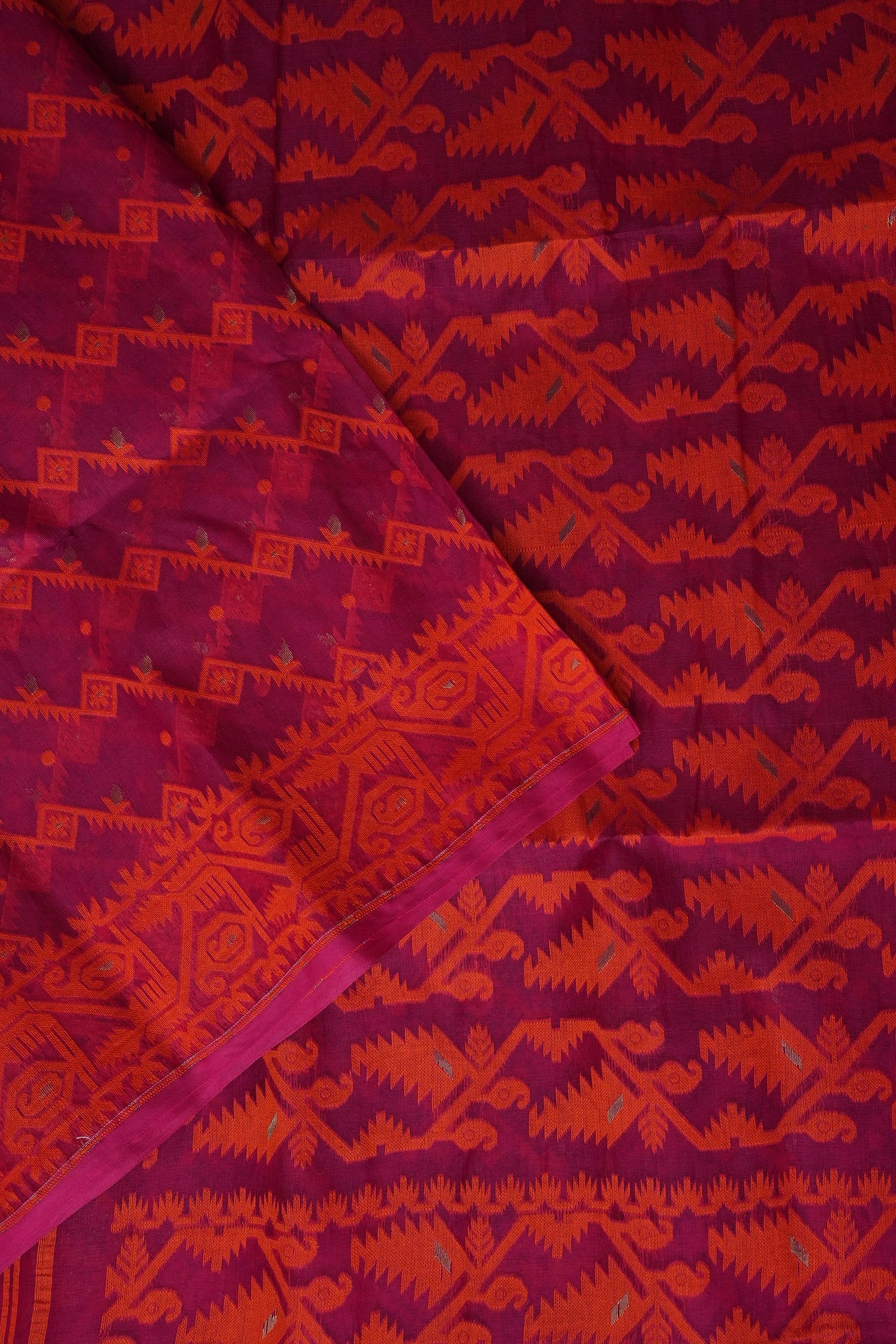 Handloom Jamdani Cotton Saree - Pink & Orange
