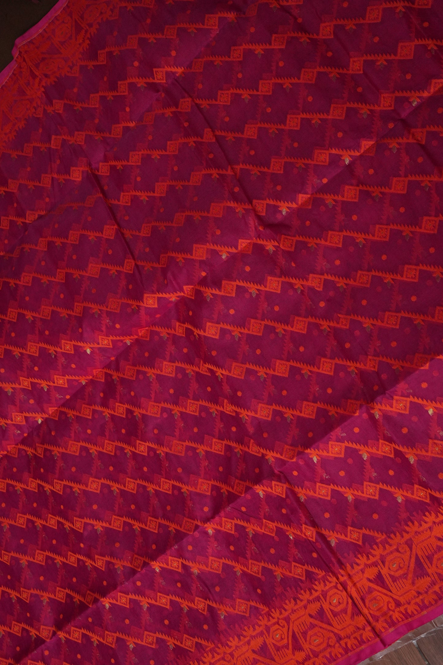 Handloom Jamdani Cotton Saree - Pink & Orange