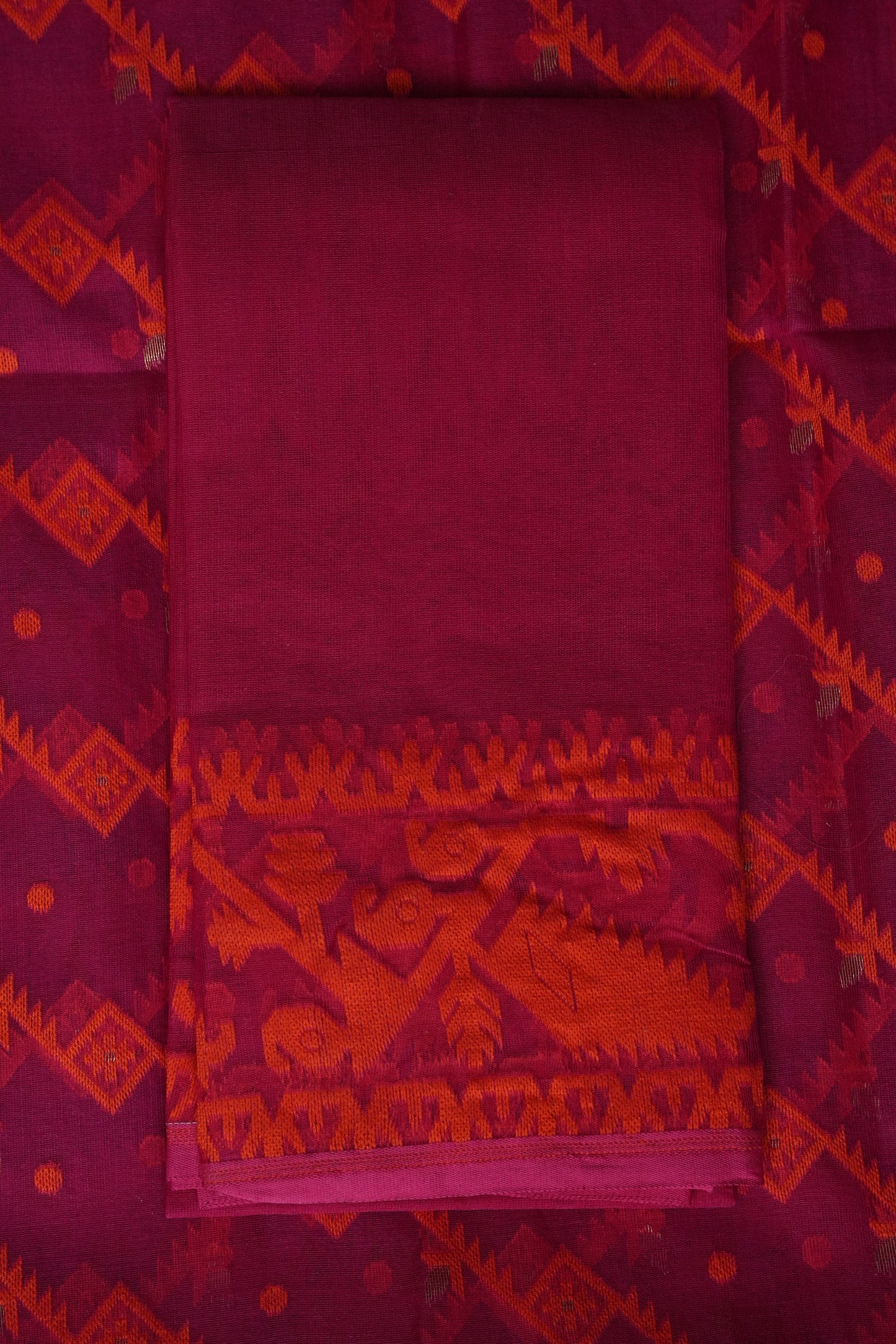 Handloom Jamdani Cotton Saree - Pink & Orange