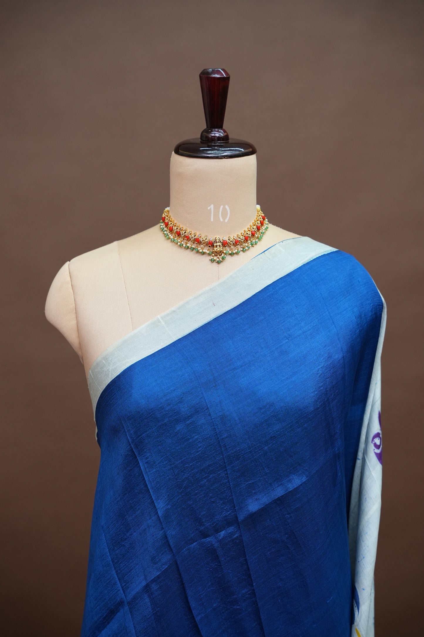 Pure Mulberry Silk Saree in Royal Blue with Floral Batik Print | Silk Mark Certified